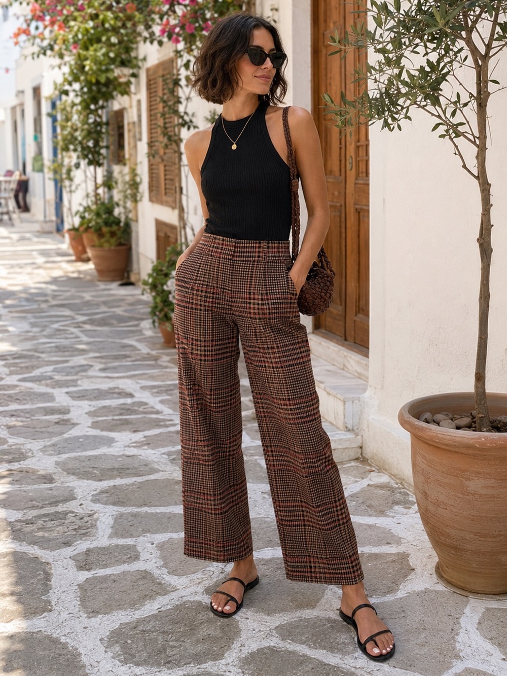 Veronica Beard Brixton Plaid Pant Red Multi Plaid